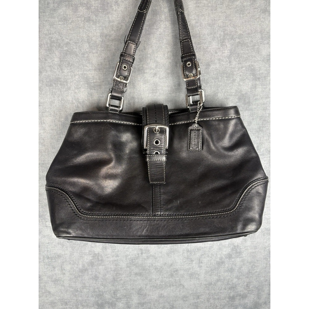 Coach Hampton F12602 Black Leather Carryall Satchel Shoulder Bag Y2K Purse